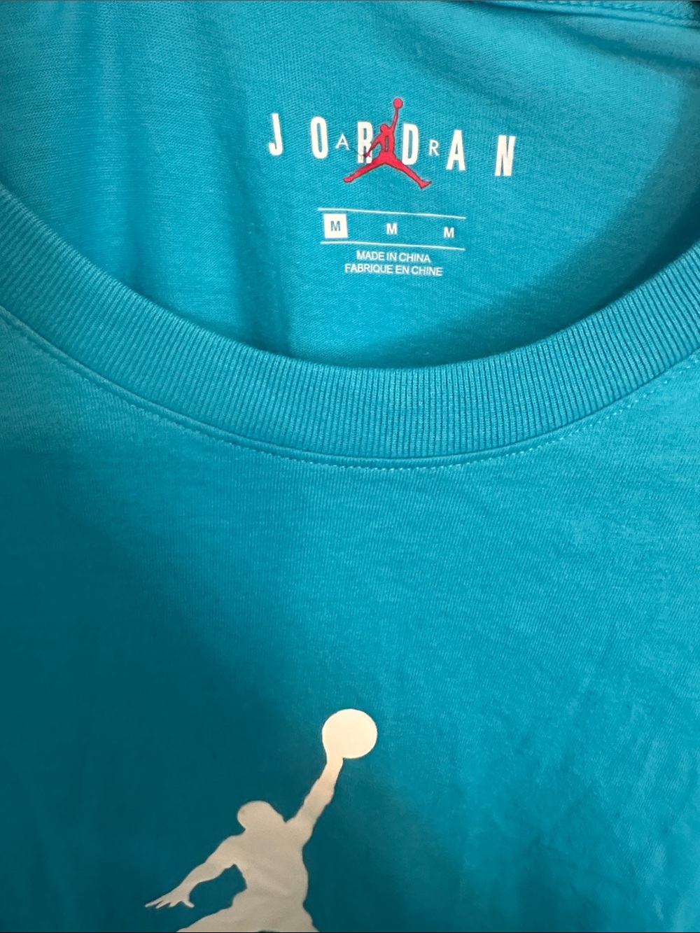Air Jordan Teal Blue Jumpman Logo Tee with Jordan Printed Shoulders Activewear - Picture 4 of 5